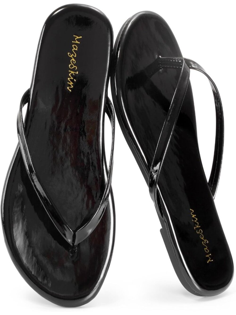 Women's Black Patent Flat Thong Sandals Summer Beach Leather Slide Flip Flop